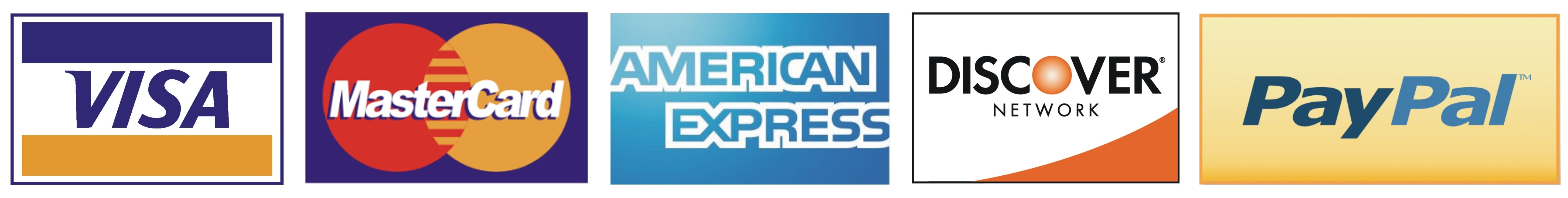Cards Accepted - Visa - Mastercard - Amex - Discover - PayPal