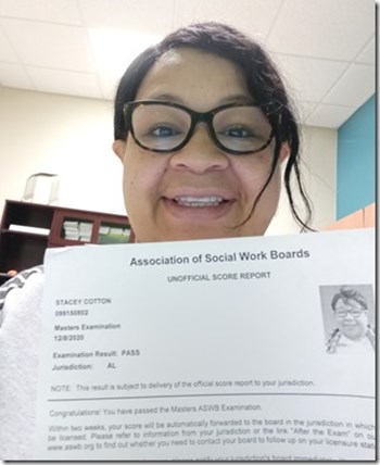 stacey passed the aswb masters exam in alabama