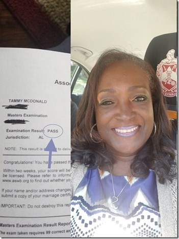 tammy passed the aswb masters exam