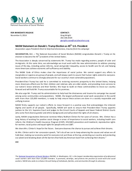 NASW on Trump